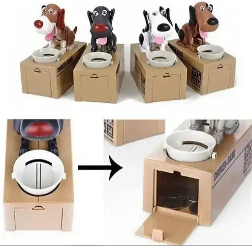 Smart Money Box Plastic Hungry Dog Black Brown