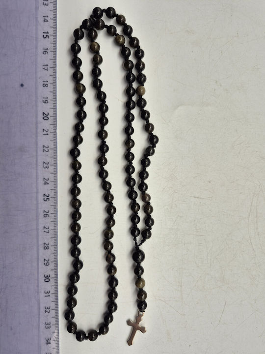 Rosary of Gold Obsidian – Semi-Precious Stone Beads Silver Cross