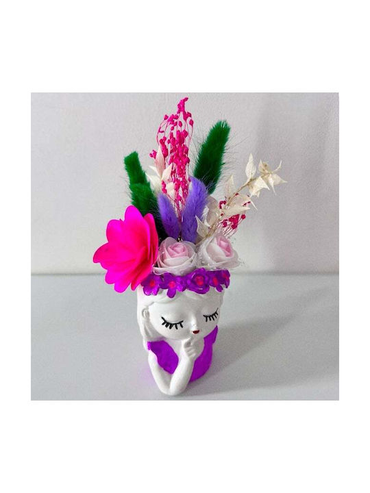 Decorațiune Ceramică Fata Visătoare Begonia Din Lemn Flori Criogenizate Mov 21x6 Cm