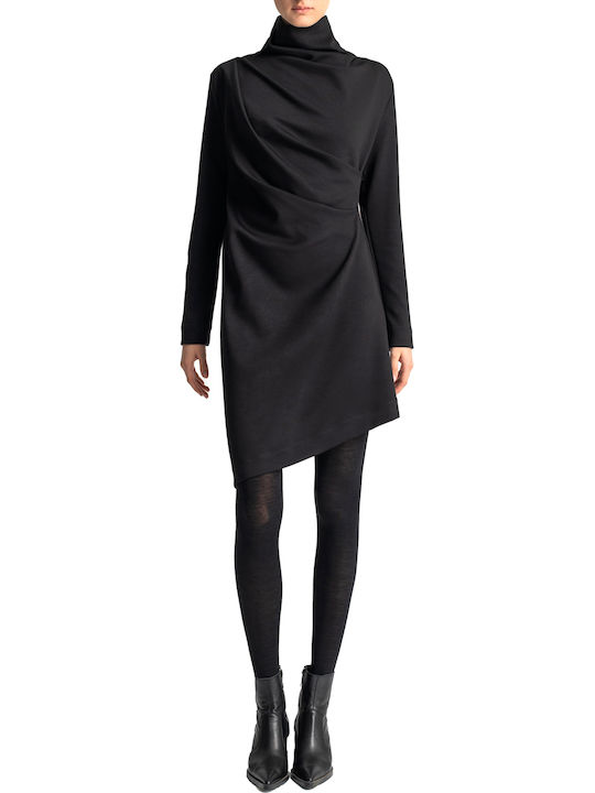 Rochie Midi De Seară Drapată Neagră