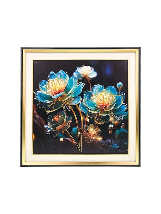 Decorative Painting Abstract Flowers In Plastic Frame 48x48 Cm