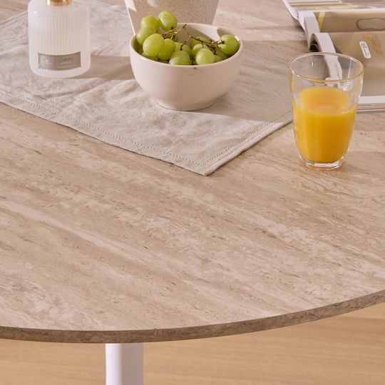 Atmosphera Elias Round Dining Room Table Wooden with Metal Frame Travertine 76x76x102cm