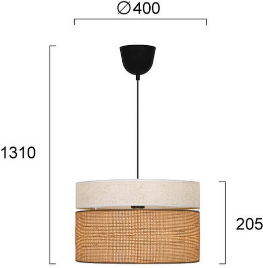 Viokef Andaman Pendant Light Beige with Socket E27 40x40x20.5cm