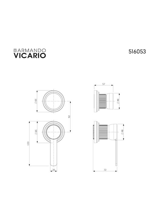 Armando Vicario Built-in Faucet Mixer for Shower 2 Exits Gold