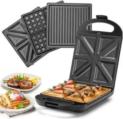 Aigostar Sandwich Maker with Removable Plates for 2 Sandwiches 1200W Black