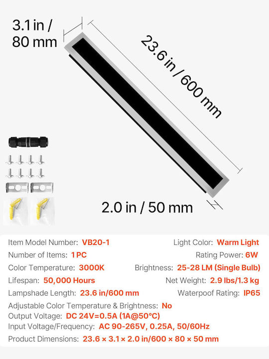 Vevor Επιτοίχιο Γραμμικό Φωτιστικό IP65