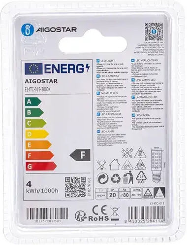 Aigostar Ντουί Λάμπα LED 3.5W για Ντουί E14 Θερμό Λευκό 350lm