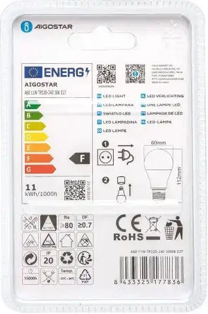 Aigostar Socket LED Bulb 11W for Socket E27 and Shape A60 Warm White 1060lm