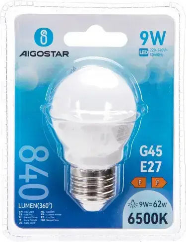 Aigostar Λάμπα LED 9W για Ντουί E27 και Σχήμα G45 Ψυχρό Λευκό 720lm