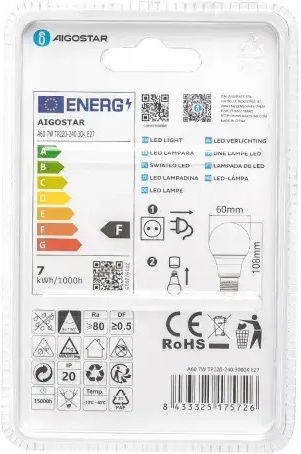 Aigostar Λάμπα LED 7W για Ντουί E27 και Σχήμα A60 Θερμό Λευκό 620lm