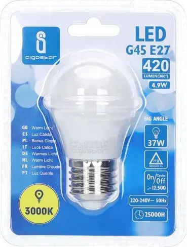 Aigostar Socket LED Bulb 4.9W for Socket E27 and Shape G45 Warm White 420lm
