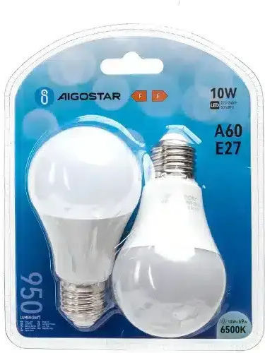 Aigostar LED крушки 10W за фасунга E27 и форма A60 Хладно бяло 950лм 2бр