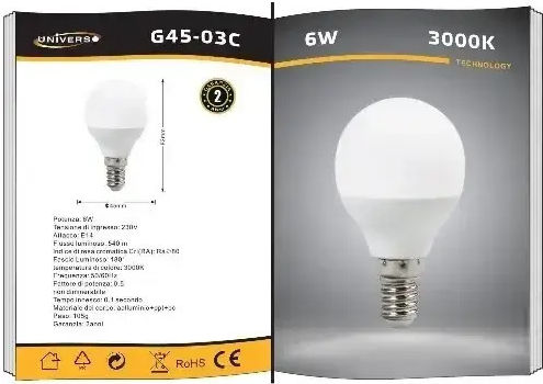 Universo Illuminazione Λάμπα LED 6W για Ντουί E14 Θερμό Λευκό 540lm