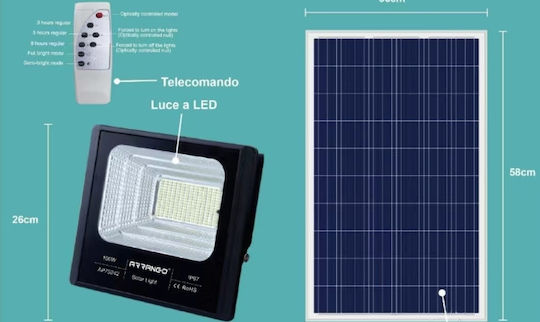 Arrango Στεγανός Ηλιακός Προβολέας LED 100W Ψυχρό Λευκό με Τηλεχειριστήριο IP65