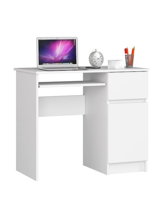 Birou de Calculatoare Pikse din Lemn Alb 90x50x77cm