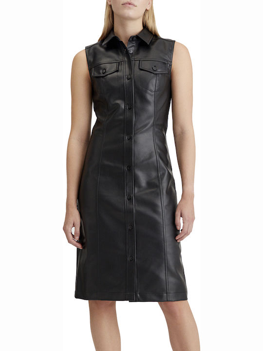Midi Abendkleid Leder Schwarz