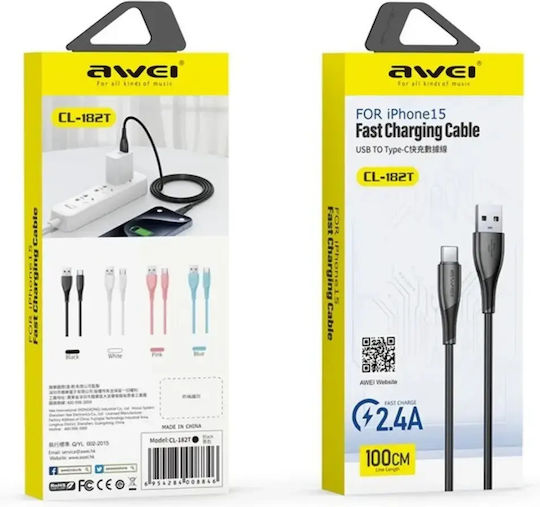 Awei Cl-182c USB 2.0 Kabel USB-C männlich - USB-A 60W Schwarz 1m