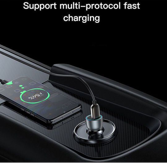 Yesido Автомобилен Зарядно Устройство 30W За Бързо Зареждане С 1xUSB-A И 1xUSB-C Порт Сив Цвят