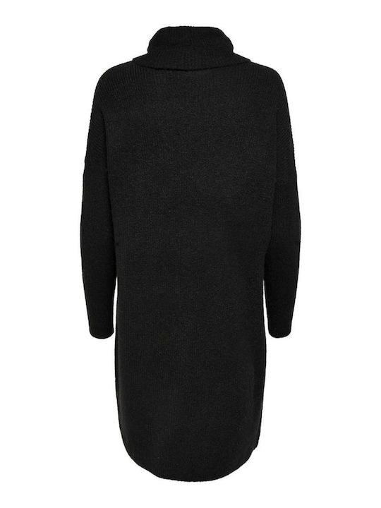 Mini Damenkleid Gestrickt Rollkragen Schwarz