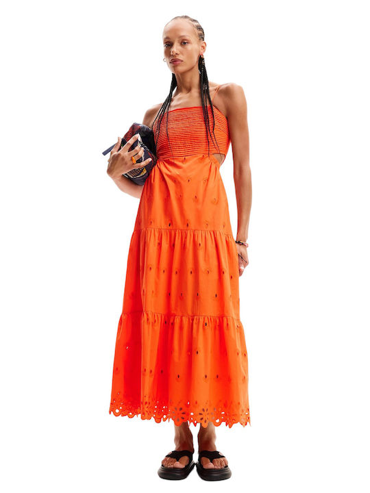 Rochie De Vară Maxi Cu Volane Portocalie