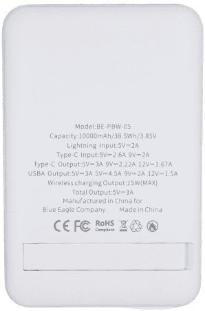 Blue Eagle Be-pbw-05 MagSafe Baterie Externă 3în1 Cu Suport Integrat 10000mAh Albă