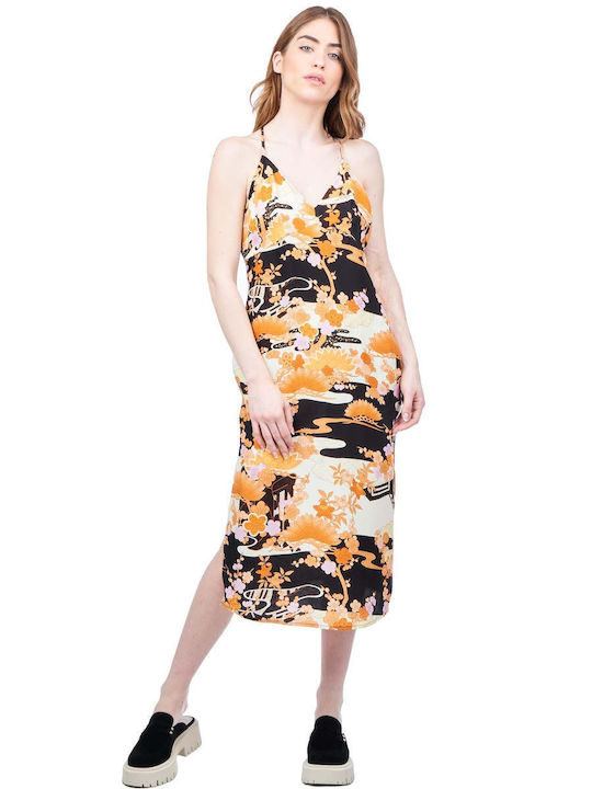 Dress Καλοκαιρινό Midi Κομπινεζόν Φόρεμα Σατέν με Σκίσιμο Floral