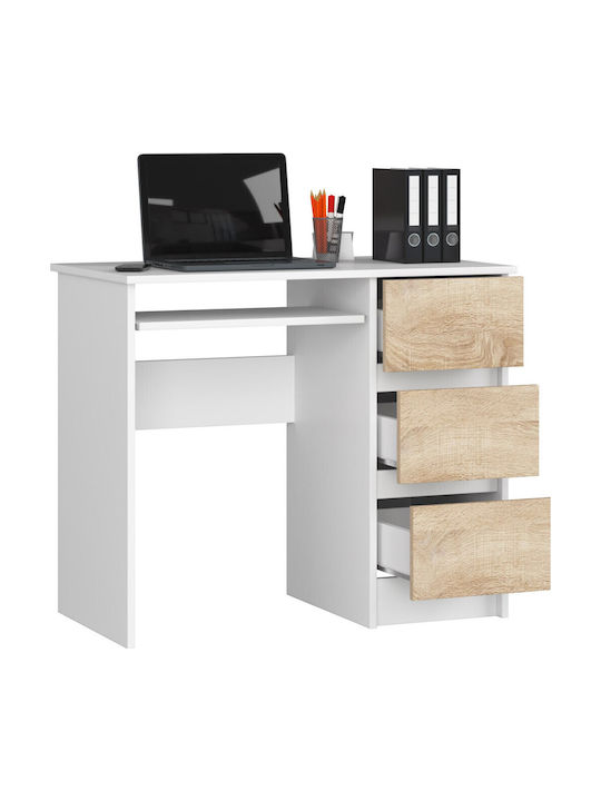 Birou de Calculatoare din Lemn White și Stejar Sonoma 90x50x77 cm
