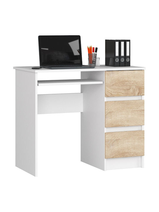 Birou de Calculatoare din Lemn White și Stejar Sonoma 90x50x77 cm