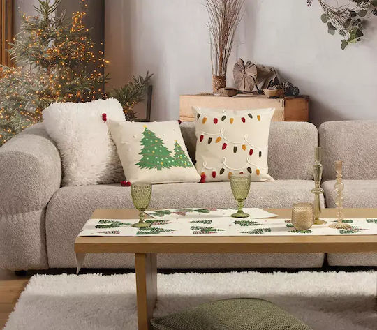 Възглавница Декоративна Коледна Пълнеж Happy Holiday Lights Бежова Nef-nef Homeware 45x45