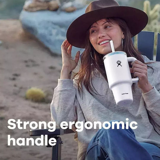 Hydro Flask Travel Tumbler Handled Tumbler Thermos Bottle Stainless Steel BPA Free 946ml Indigo With Straw And Handle