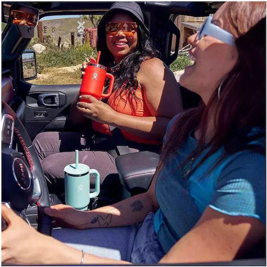Hydro Flask Travel Tumbler Handled Tumbler Thermos Bottle Stainless Steel BPA Free 946ml Indigo With Straw And Handle