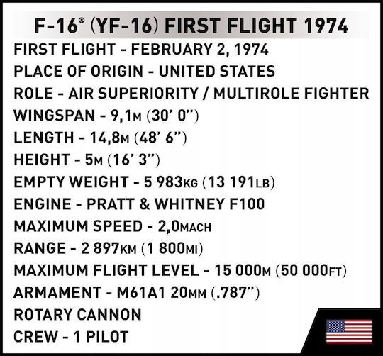 Cobi Cobi 5892 Armed Forces Aircraft Fighter-Attack F-16 Yf-16 First Flight 1974 375 Bricks
