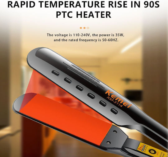 Kemei KM-3114P Πρέσα Μαλλιών με Κεραμικές Πλάκες 35W