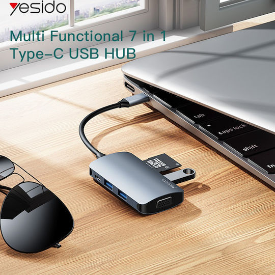 Yesido 3 Port Hub with USB-A Connection Gray