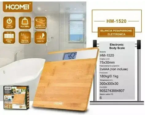 Hoomei Digitale Badezimmerwaage 180kg Braun