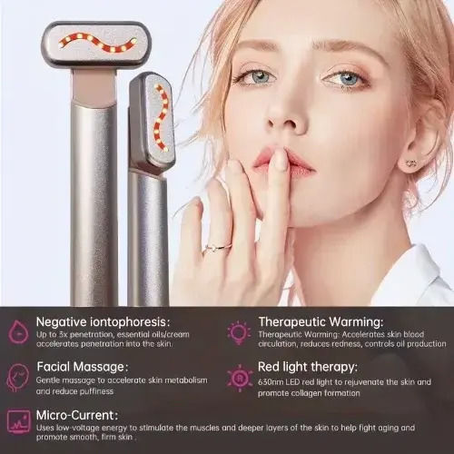 4 in 1 Skin Care Wand with Red Light for Face, Eyes, and Neck Silver