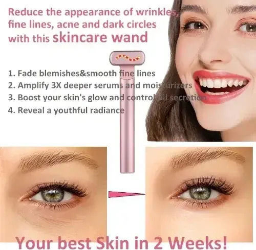 4 in 1 Skin Care Wand with Red Light for Face, Eyes, and Neck Rose Gold