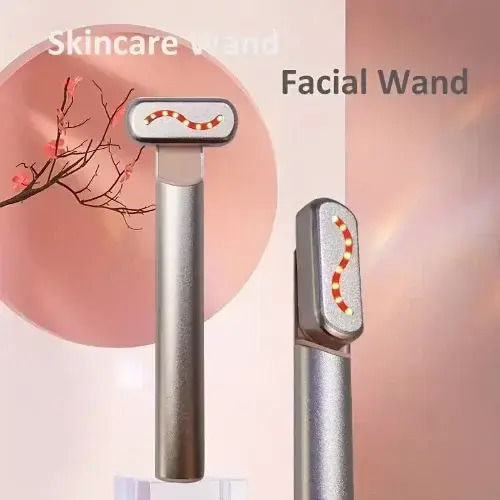 4 in 1 Skin Care Wand with Red Light for Face, Eyes, and Neck Rose Gold