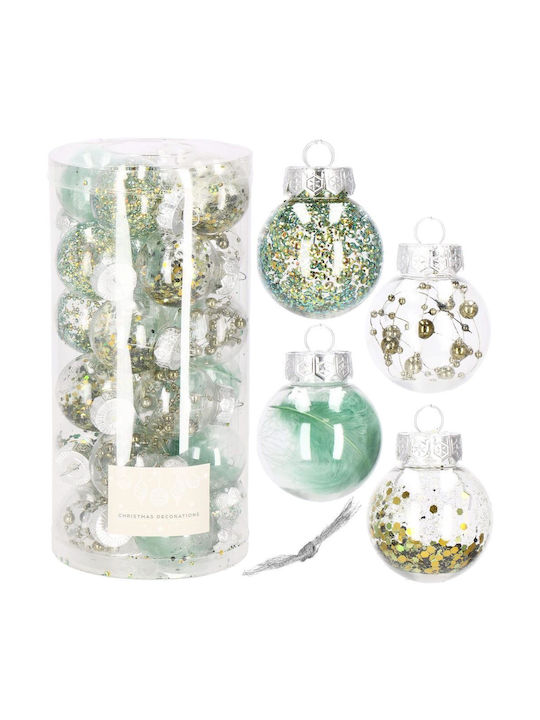 Unique Christmas Tree Ball Set 24 Pieces 5cm Transparent Green