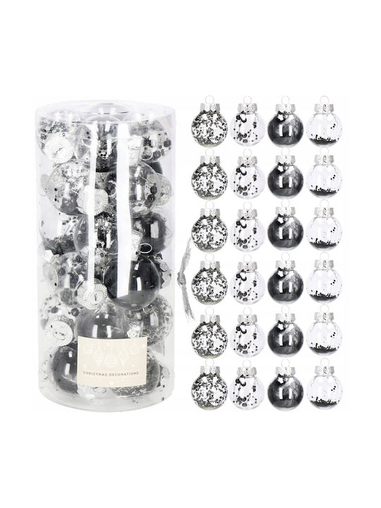 Unique Christmas Ball Set 24 Pieces 5cm Transparent Black Interior