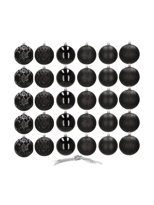 Christmas Ball Set 30 Pieces 8cm 6 Designs Black