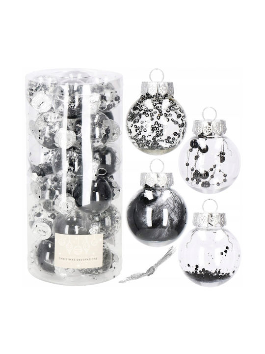 Unique Christmas Ball Set 24 Pieces 5cm Transparent Black Interior