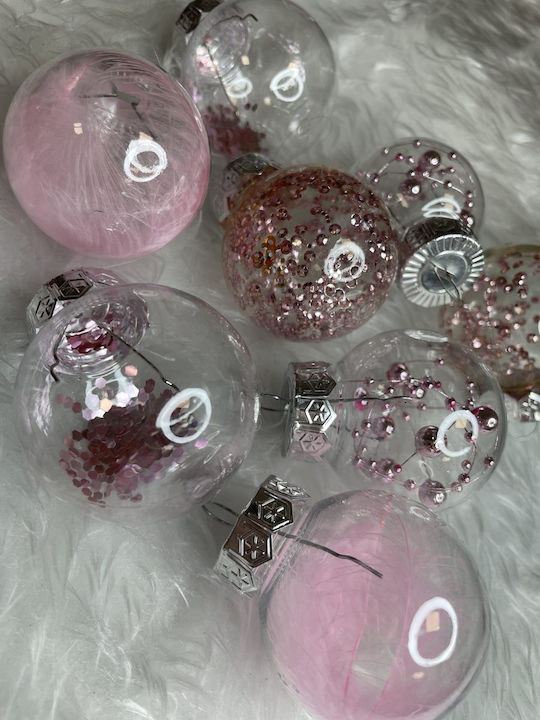 Unique Christmas Bauble Set 24 Pieces 5cm Transparent Pale Pink