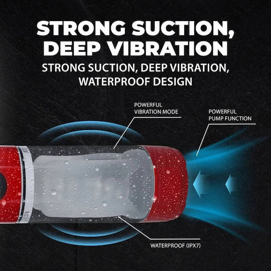 Automatic Waterproof Penis Enlargement & Masturbation Pump 10 Functions Shots Pumped Technothrust Automatic Waterproof Masturbator Pump Metallic Red 28.5cm