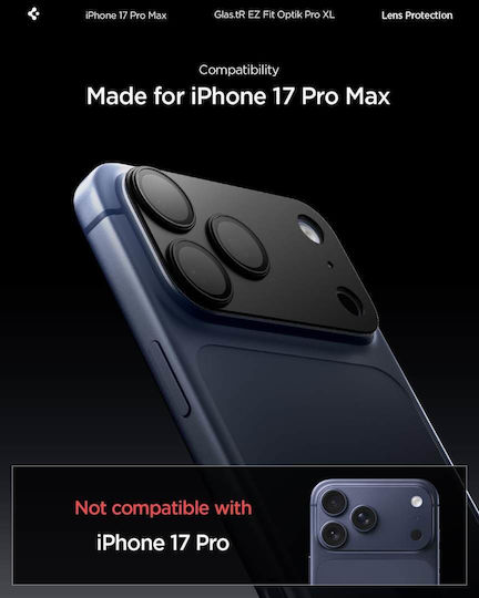 Spigen Sgp Glas.tr Optik Pro Xl Ez Fit Camera Protector Frame Lens Protection Glass 9h Camera Lens Apple iPhone 17 Pro Max 6.9 5g 2025 Black Agl10649