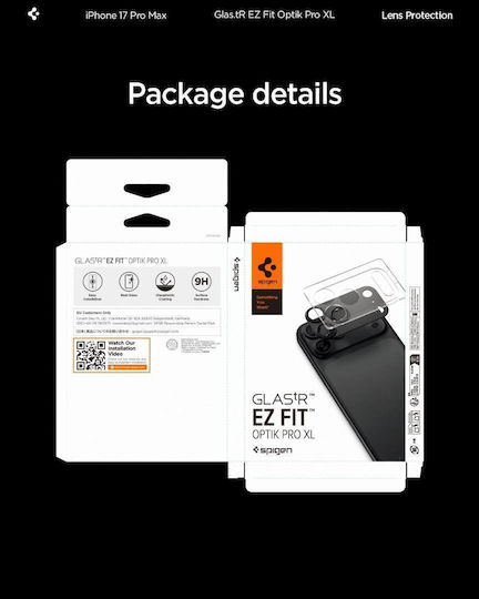 Spigen Sgp Glas.tr Optik Pro Xl Ez Fit Camera Protector Frame Lens Protection Glass 9h Camera Lens Apple iPhone 17 Pro Max 6.9 5g 2025 Black Agl10649