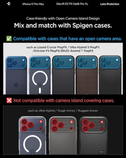 Spigen Optik Pro XL EZ Fit Camera Protector Tempered Glass Black for iPhone 17 Pro
