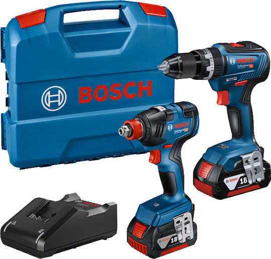 Bosch 06019J2208 Σετ Δραπανοκατσάβιδο & Μπουλονόκλειδο 18V με 2 Μπαταρίες 4Ah και Θήκη