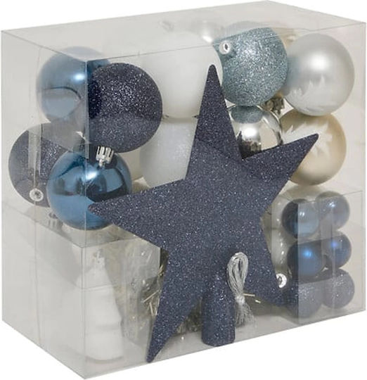 Christmas Decoration Set 44 Pieces Baubles Garland Tree Topper Blue White