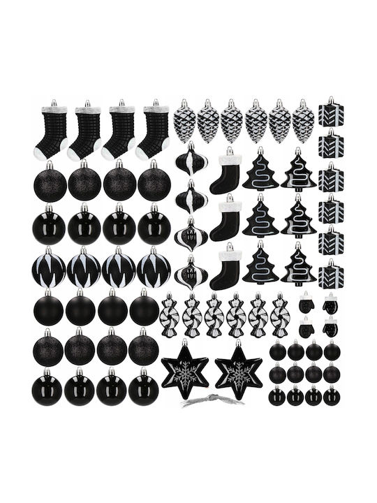Set Ornamente De Crăciun Pentru Brad Globuri Negre 77 Bucăți Diverse Mărimi